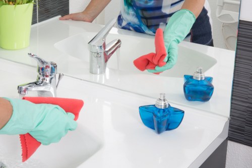Trained staff using PPE during dry cleaning and garment care tasks