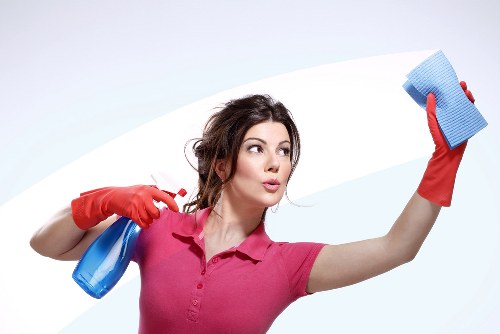 Professional cleaner working carefully in a residential interior
